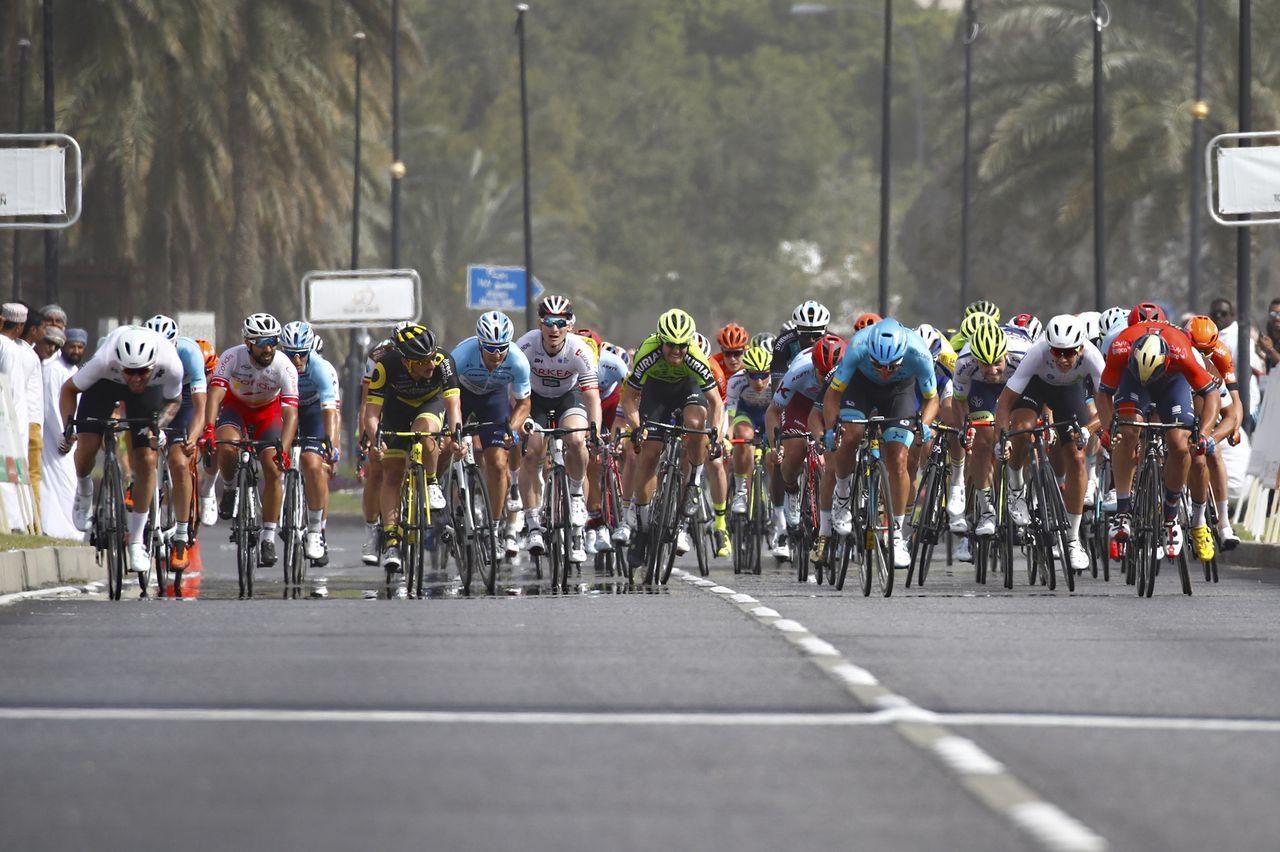 Giacomo Nizzolo (Dimension Data) powers down the left of the road