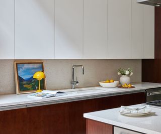 60s style kitchen with a Terrazzo inspired countertop