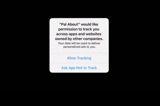 An app presenting a tracking request in iOS 14.