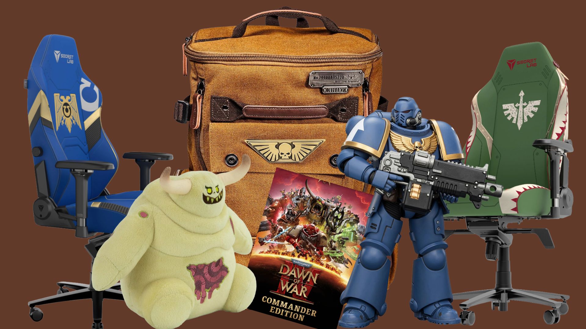 A collection of officially licensed Warhammer collectables, furniture, and games.  