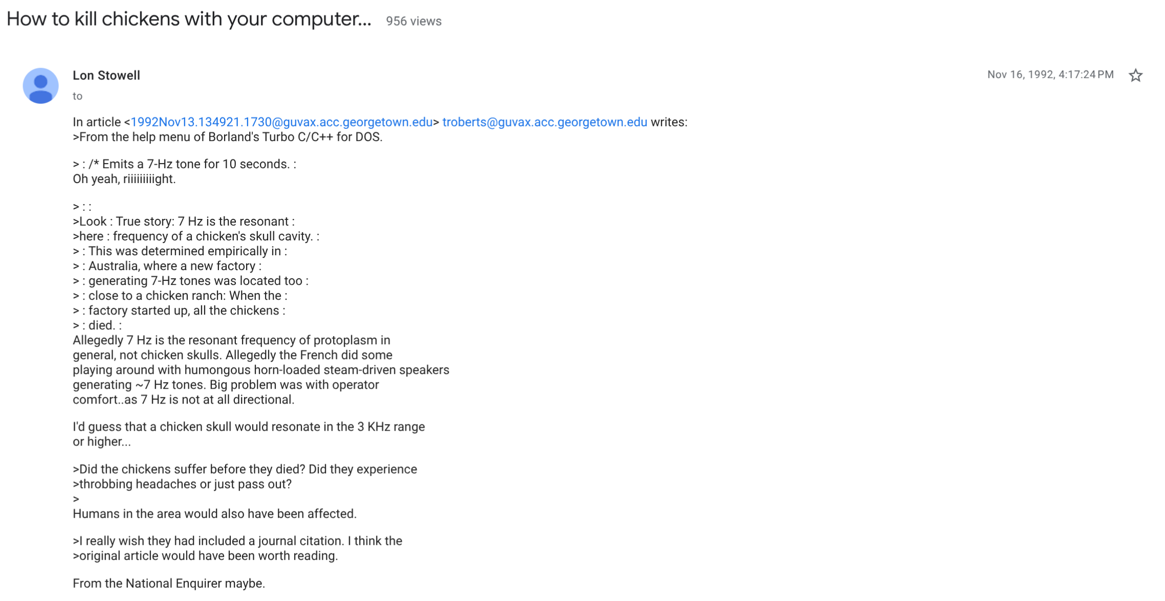 Newsgroup discussion about Borland chicken rumor