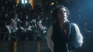 Oscar Isaac lecturing a class in Frankenstein. 