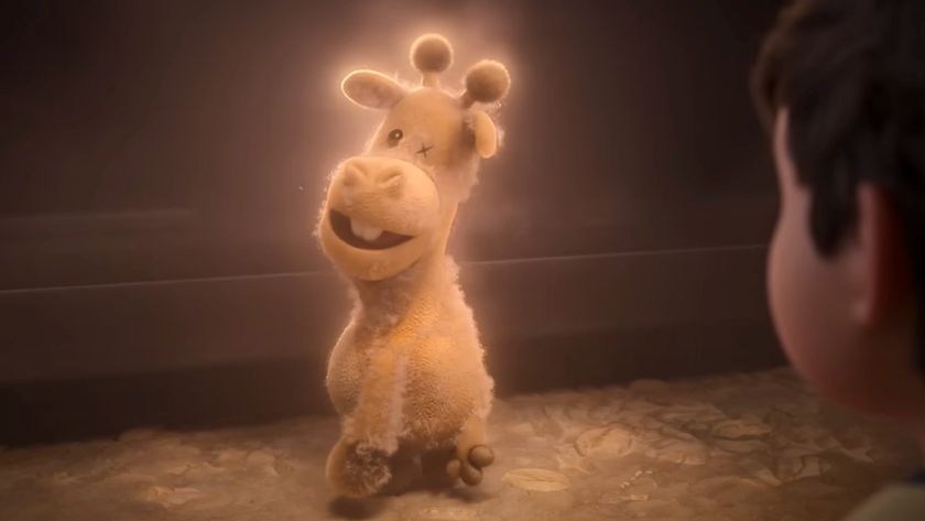 Baloney Tony, a stuffed animal donkey come to life, appears with a golden glow around him.
