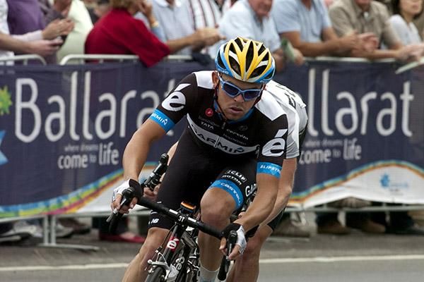 Three became two with three laps to go as Jack Bobridge and Jai Crawford (obscured) maintained a minute gap over a chasing group.