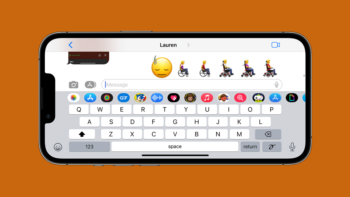 New emoji such as shaking head and wheelchairs in iMessage on an iPhone