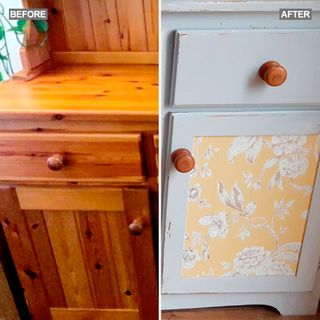 floral printed wooden dresser renovated