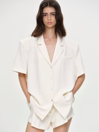 Oversized Fluid Short Sleeve Shirt, Ivory