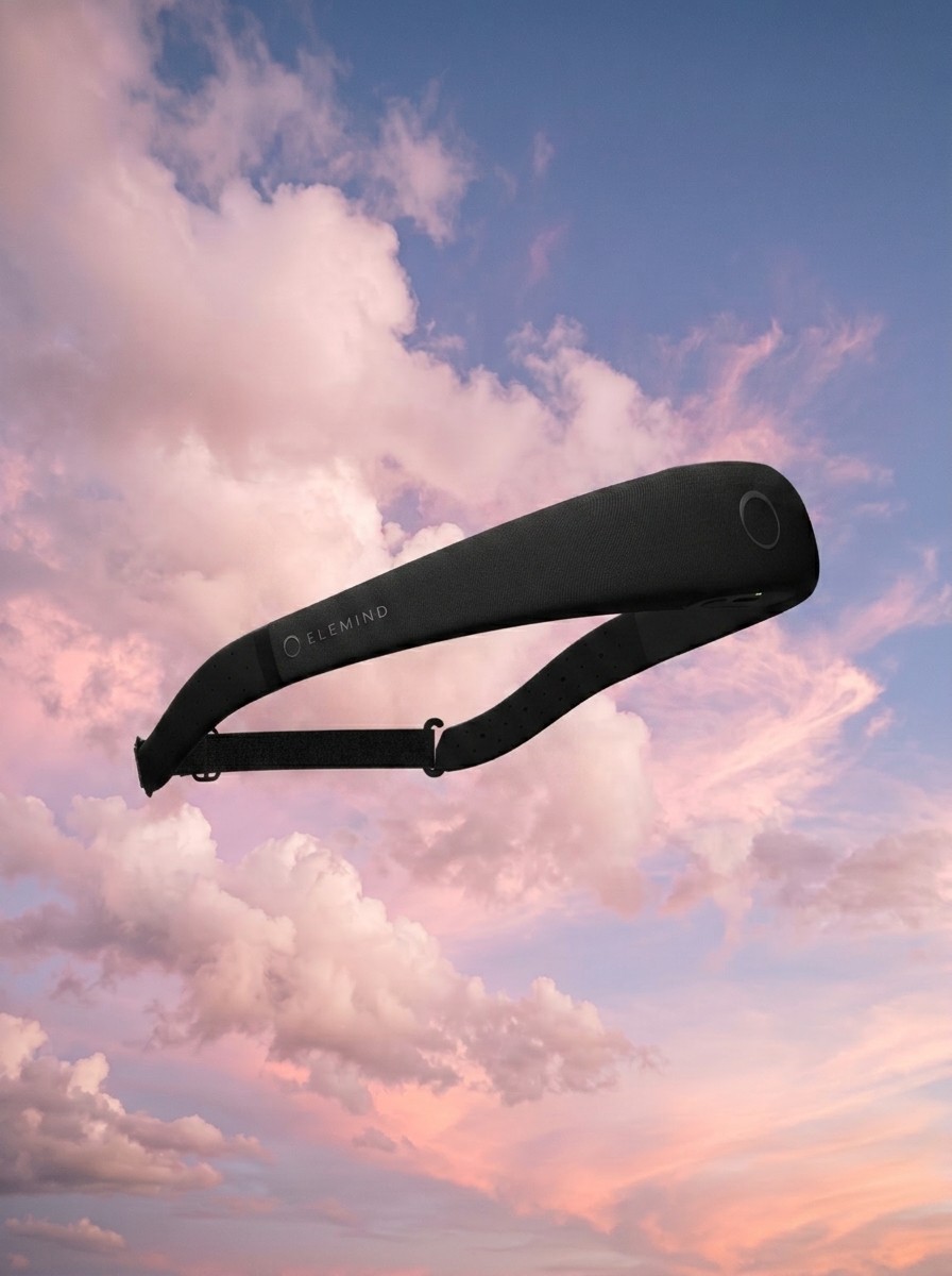 Elemind headband on a cloud background
