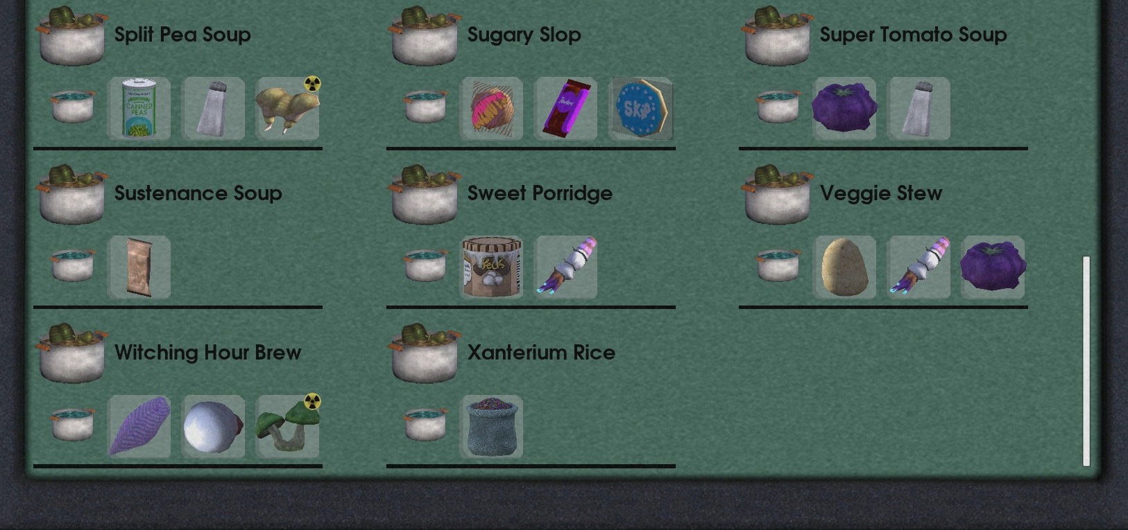 The GATEPAL Journal from Abiotic Factor, showing the last page in the game's soup recipe list.