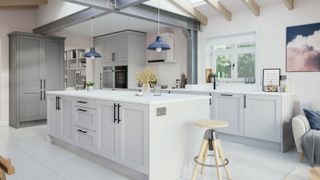 a kitchen island in a contemporary kitchen