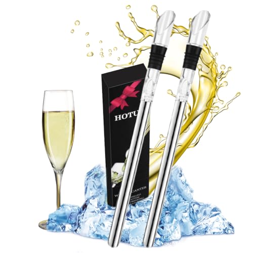 Hotut Wine Cooler Stick Set,2pcs Wine Chiller With Stainless Steel Bottle Chiller Rod and Drip-Free Pourer,wine Bottle Cooler Stick With Aerator Pourer,wine Chiller Stick for for White Wine &amp;amp; Red Wine