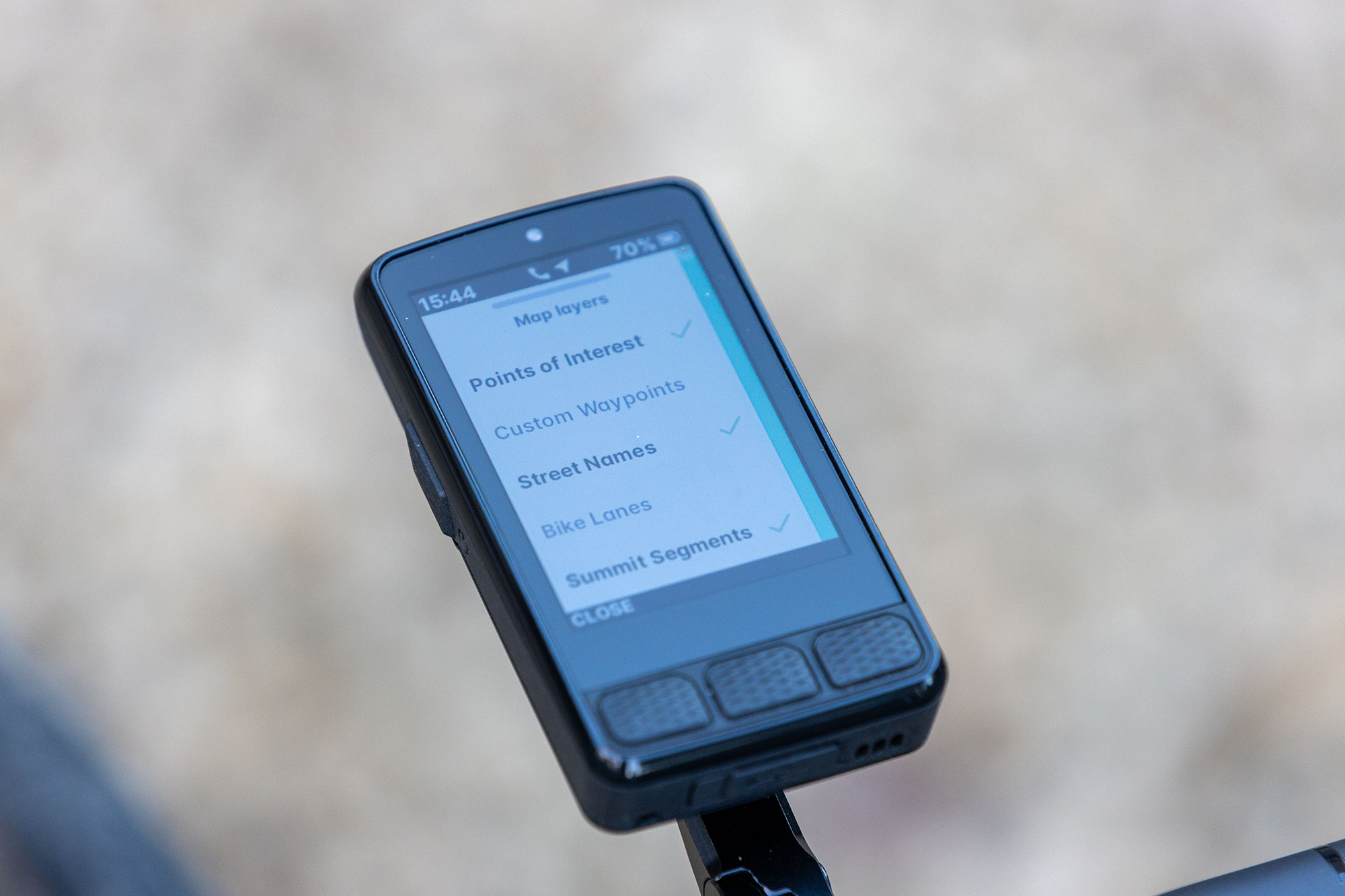 Wahoo Elemnt Roam 3 showing map layers