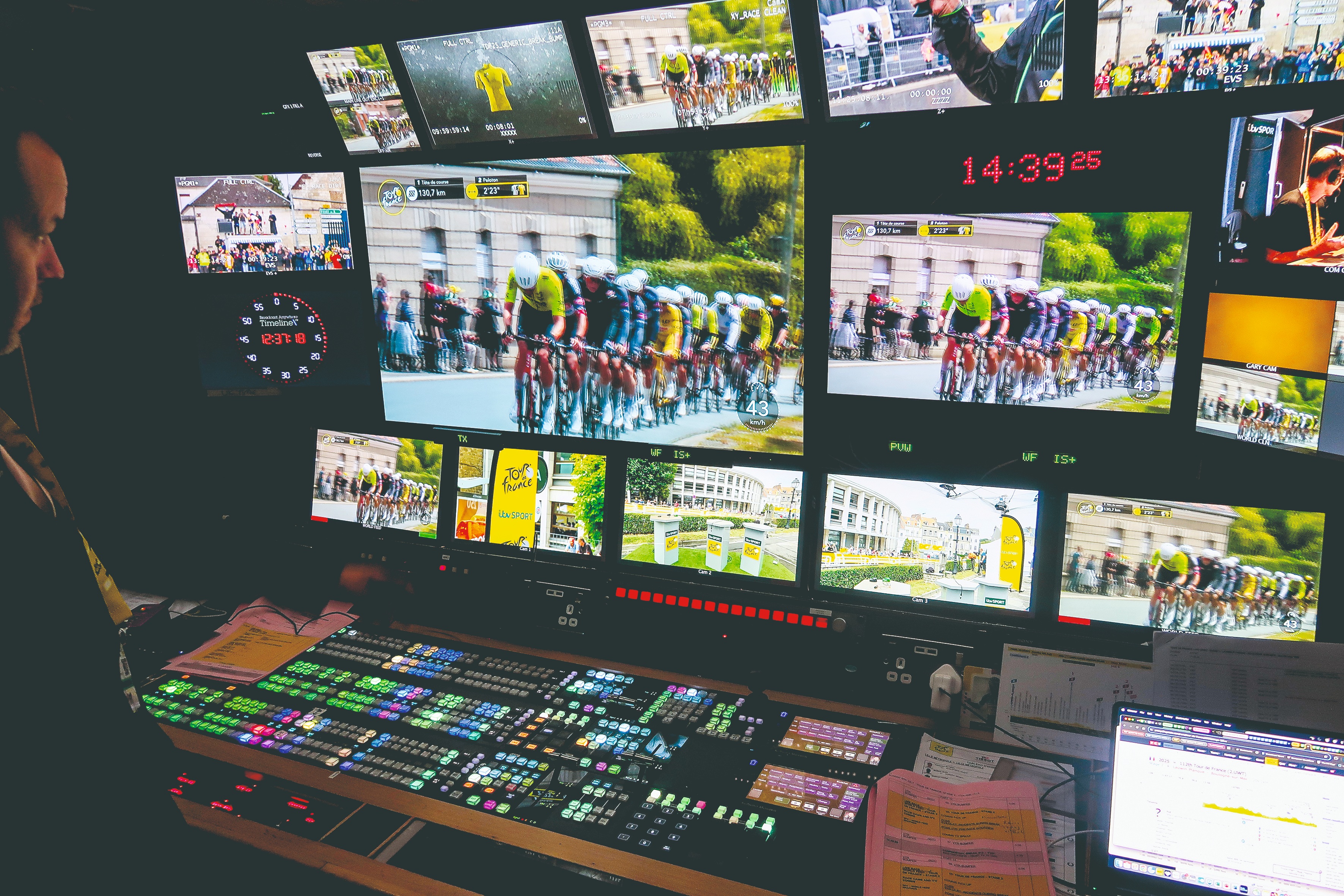 Screens inside ITV's studio at the 2025 Tour de France