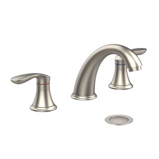 A brushed nickle faucet and handle set with a matching plug hole
