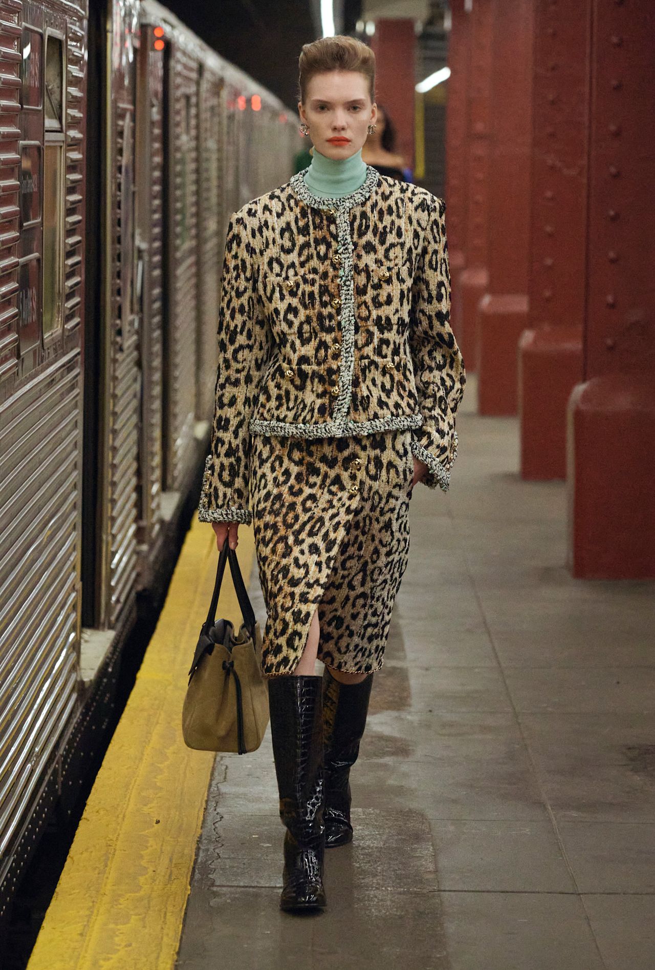 models walk the subway runway for the chanel metiers d'art 2026 show in new york city