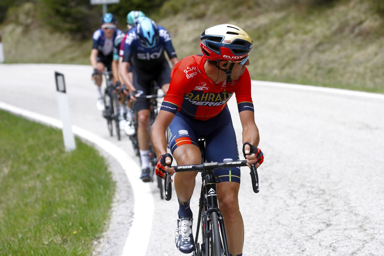 Vincenzo Nibali checks over his shoulder