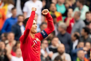 Cristiano Ronaldo celebrates after scoring for Portugal against Switzerland in the UEFA Nations Lague semi-finals in June 2019.