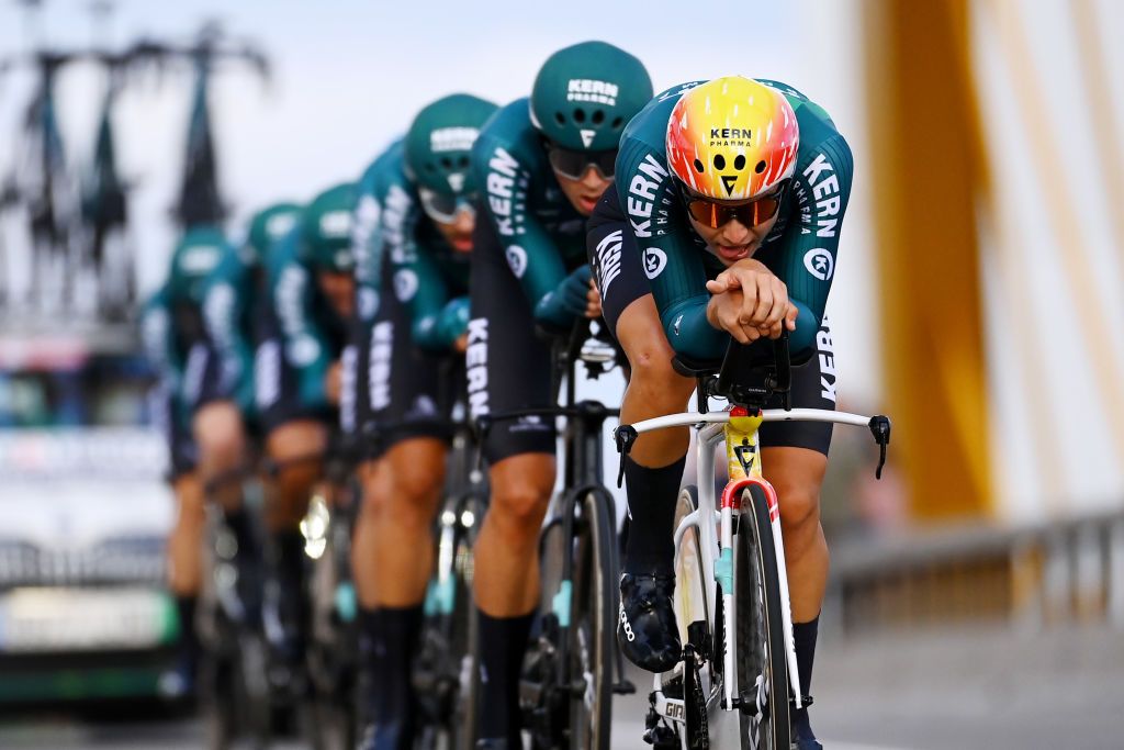 UTRECHT NETHERLANDS AUGUST 19 Roger Adri Oliveras of Spain and Team Equipo Kern Pharma sprints during the 77th Tour of Spain 2022 Stage 1 a 233km team time trial in Utrecht LaVuelta22 WorldTour on August 19 2022 in Utrecht Netherlands Photo by Tim de WaeleGetty Images