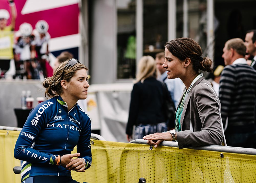 Matrix Fitness' Kim Le Court speaking with Marianne Vos
