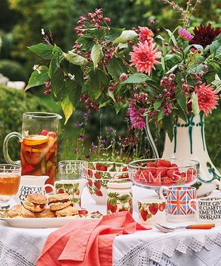 Platinum Jubilee party ideas with tea table and summer drinks