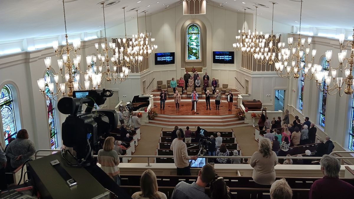 JVC cameras looking down onto a church for broadcasting.