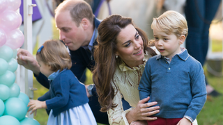 Prince William, Duke of Cambridge, Catherine, Duchess of Cambridge, Prince George of Cambridge and Princess Charlotte of Cambridge attend a children's party for Military families during the Royal Tour of Canada on September 29, 2016 in Victoria, Canada