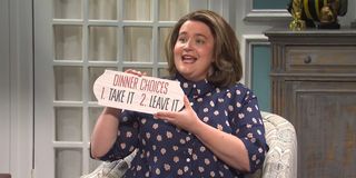 Aidy Bryant as Trish in "Birthday Gifts" enjoying her birthday presents before things take an unexpected turn on Saturday Night Live