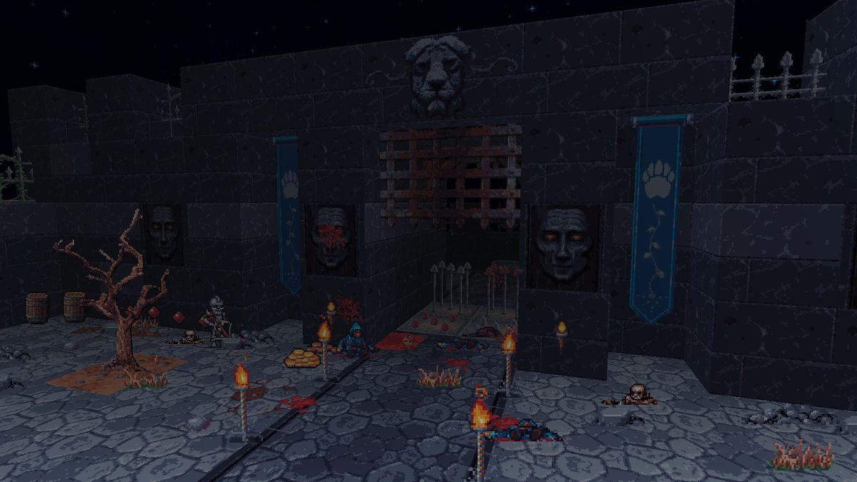 Dark view of an evil castle's gates in Wizordum.