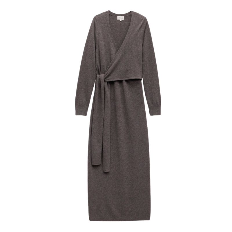 A cutout of a merino wool wrap dress by Hush