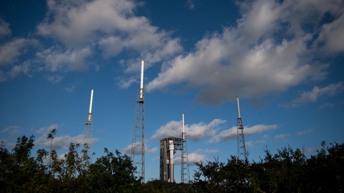 A United Launch Alliance Atlas V rocket with Boeing&rsquo;s CST-100 Starliner spacecraft onboard is seen on the launch pad at Space Launch Complex 41 ahead of the Orbital Flight Test mission, Thursday, Dec. 19, 2019 at Cape Canaveral Air Force Station in Florida.