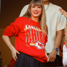 Taylor Swift and Brittany Mahomes react during a game between the Los Angeles Chargers and Kansas City Chiefs at GEHA Field at Arrowhead Stadium on October 22, 2023 in Kansas City, Missouri.