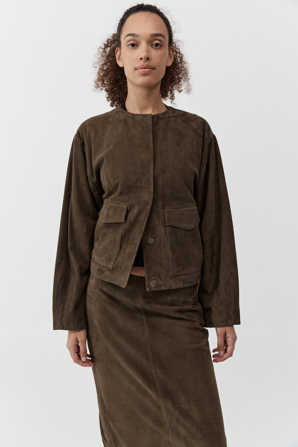 Suede Utility Cocoon Bomber - Khaki