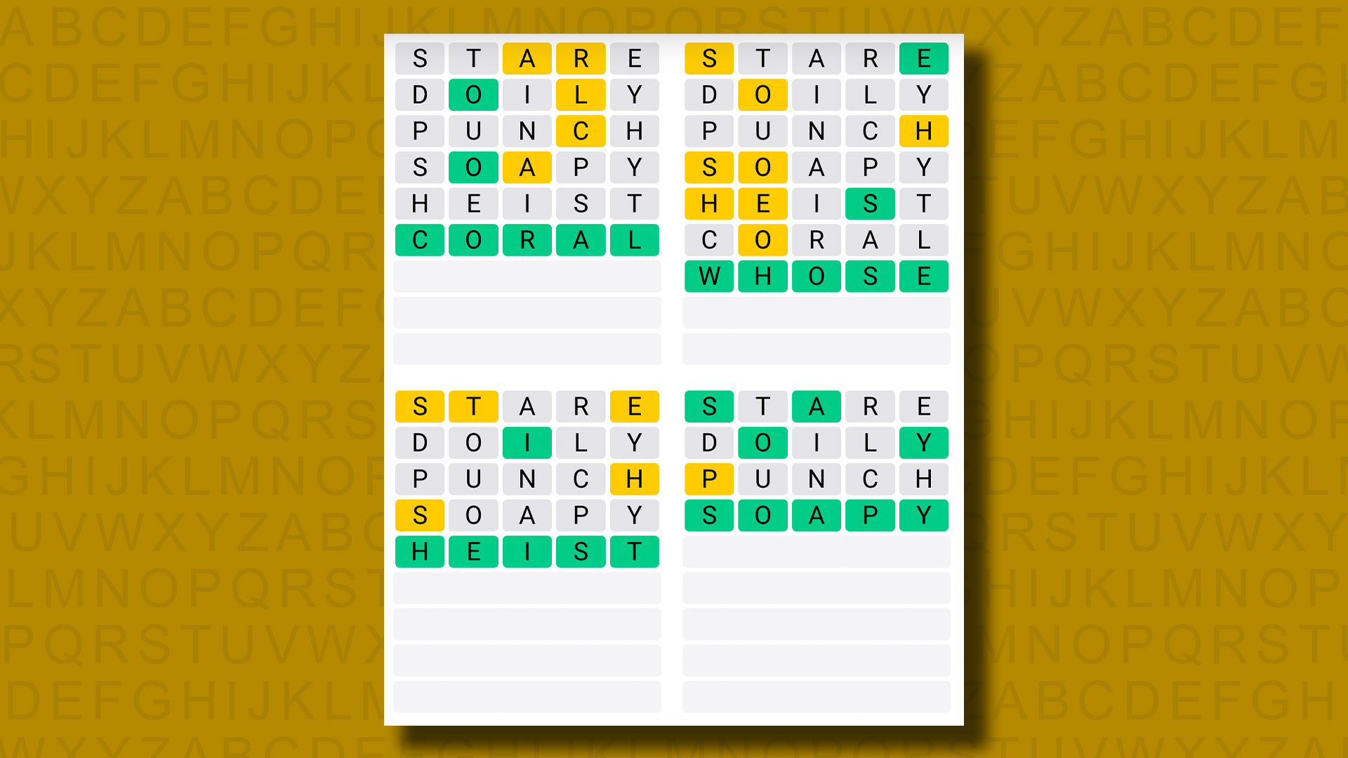 黄色背景上的 Quordle 游戏 1000 答案