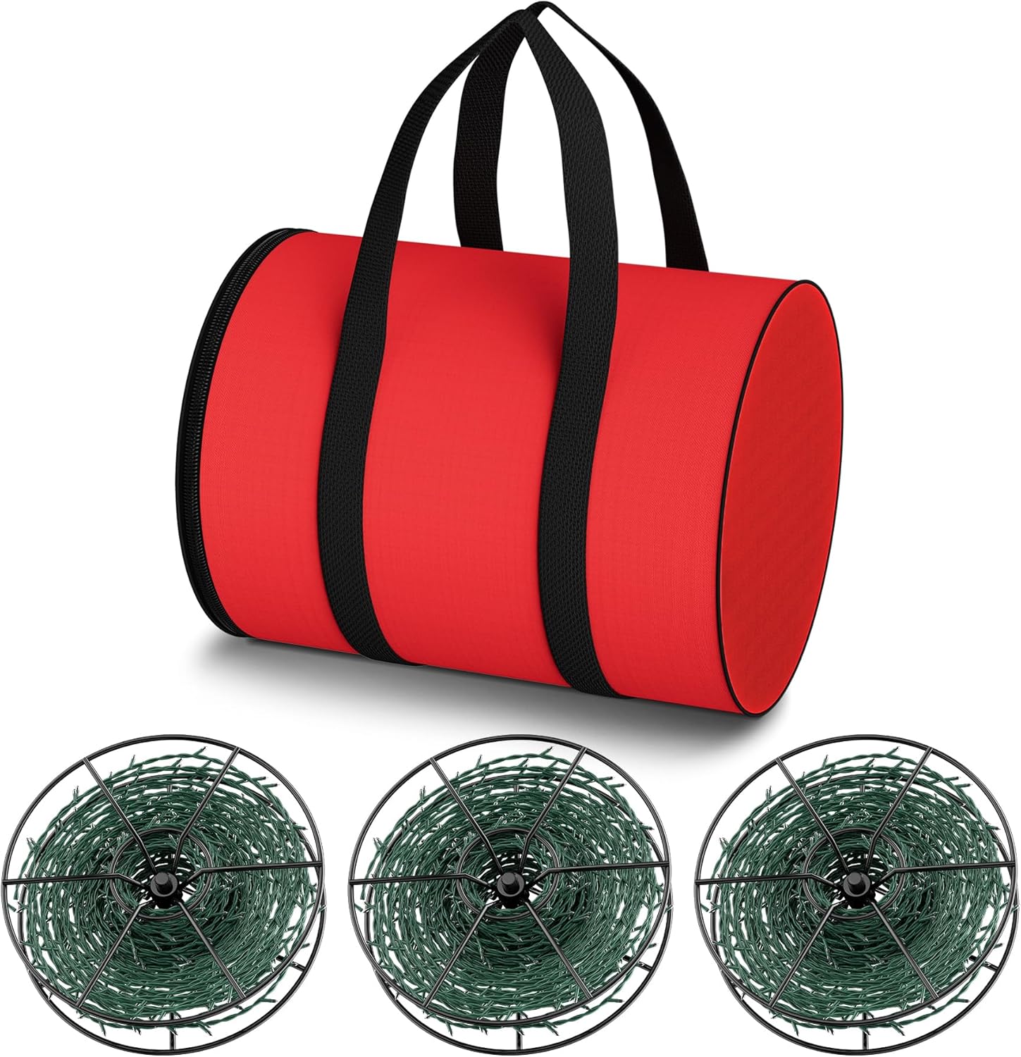 Kyevis Christmas Lights Storage Bags, 3 Metal Reels to Store Holiday Christmas String Lights, Red Tear Proof Oxford Fabric Zip Up Bag With Reinforced Handles