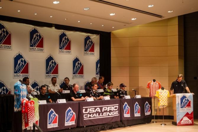 The press conference gets underway.