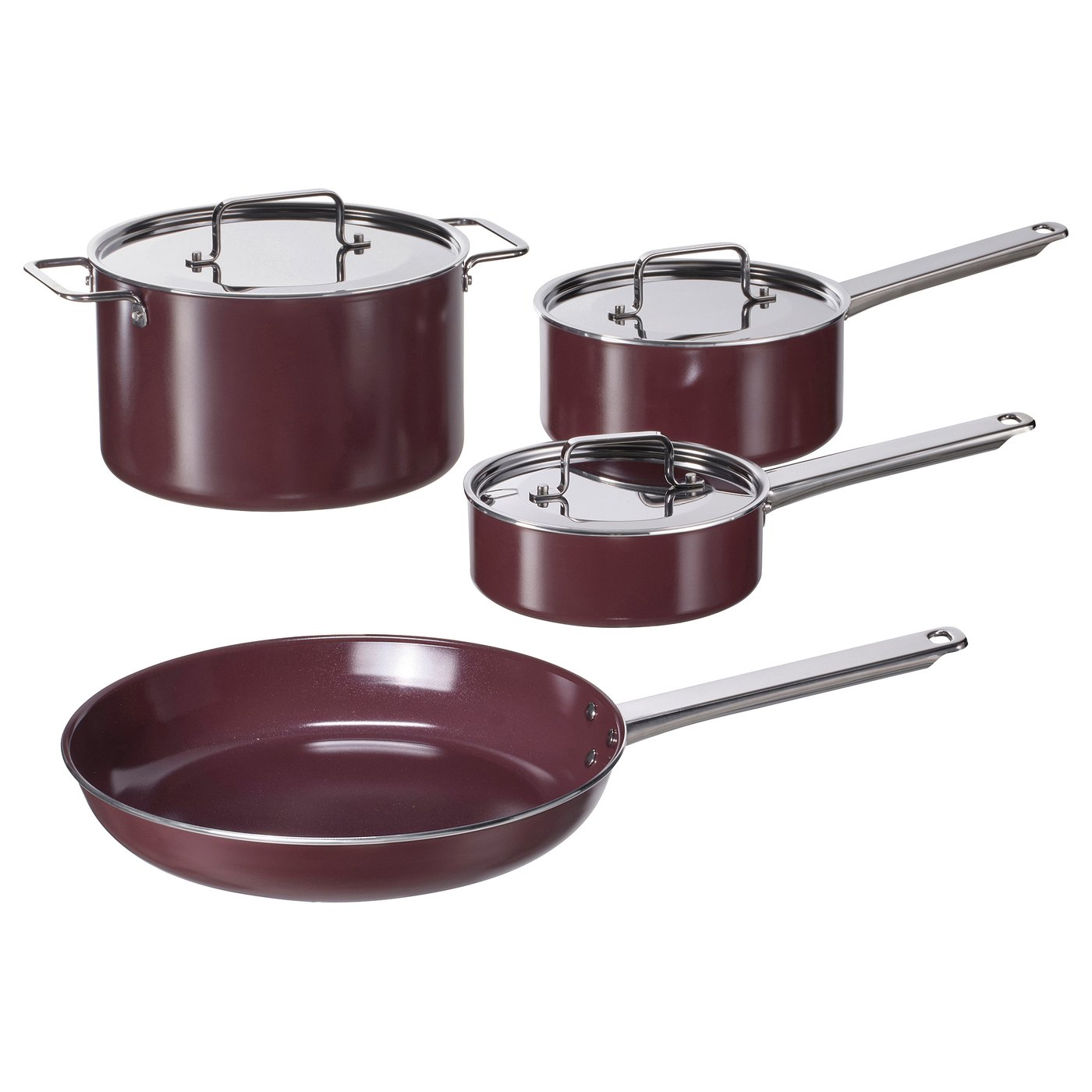 Guld&amp;Ouml;ring 7-Piece Cookware Set - Non-Stick Coating Stainless Steel/dark Red