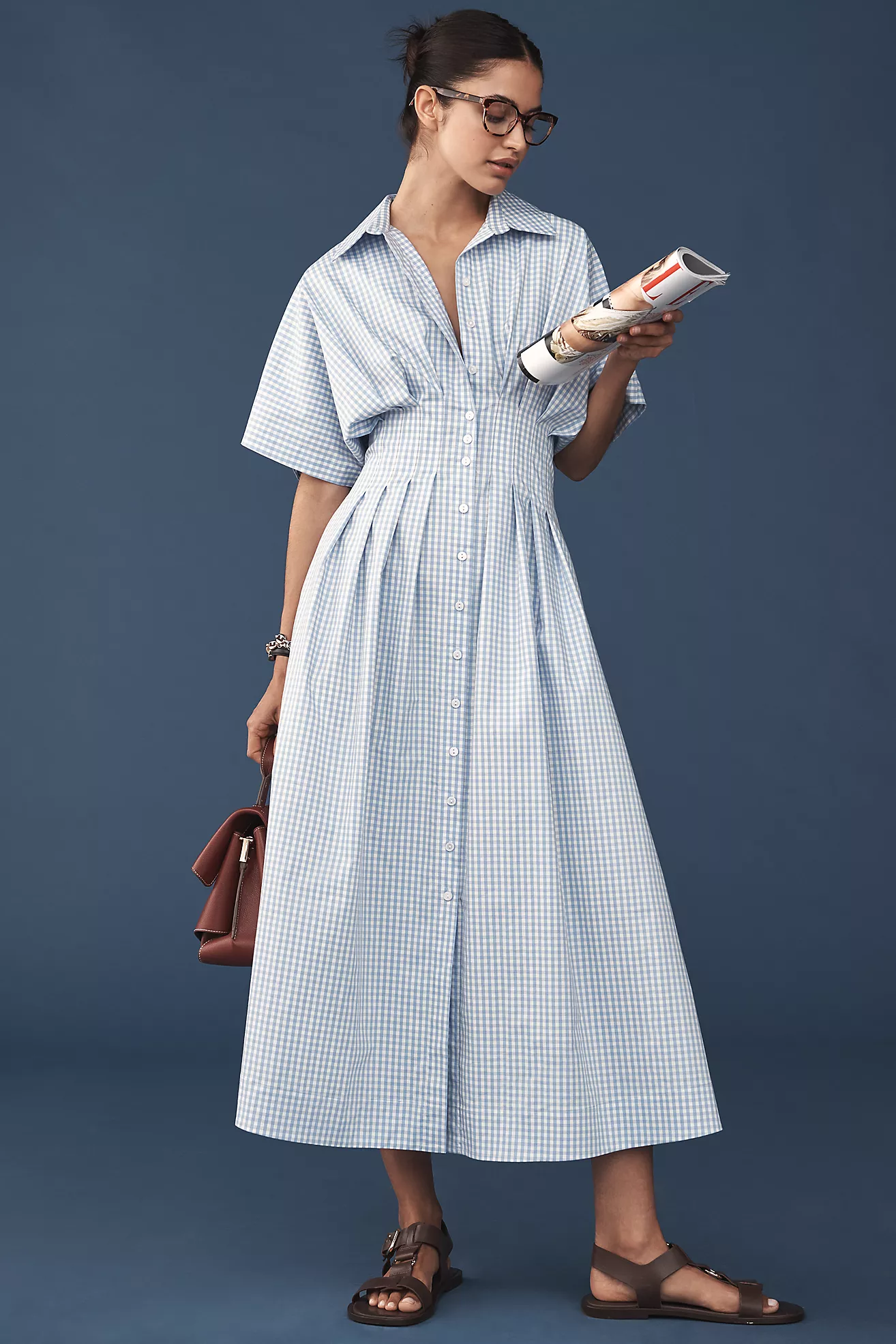 The Tobie Button-Front Pleated Shirt Dress by Exquise