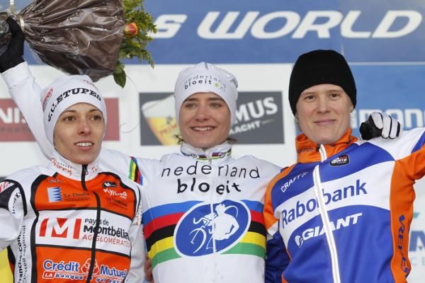 Elite women's podium: Lucie Chainel-Lefevre, Marianne Vos, Katherine Compton