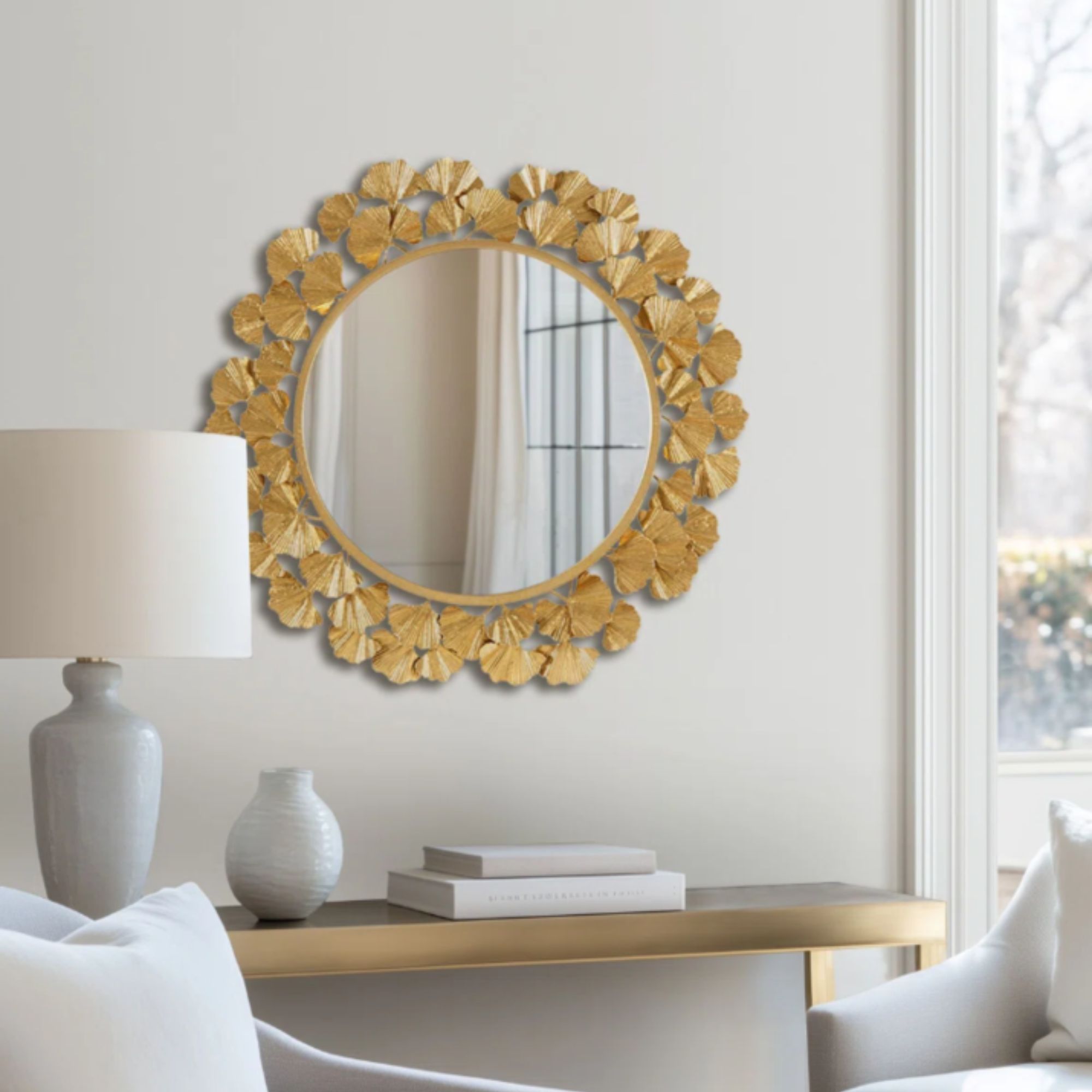 Martha Stewart Eden Gingko Leaf Round Wall Mirror 30.5"