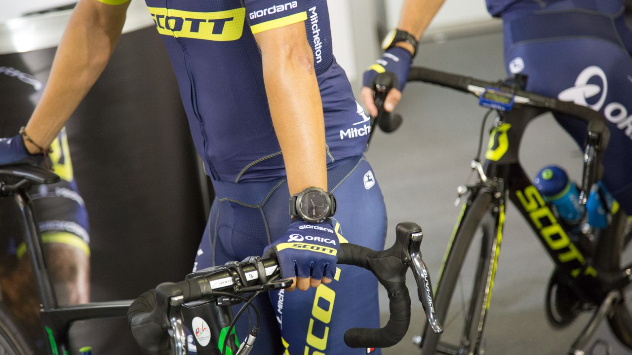 Esteban Chaves was wearing a Garmin Fenix 3 HR ahead of the Orica-Scott morning training ride