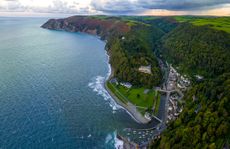 Lynmouth and its surrounding hills on the Exmoor coast in North Devon.