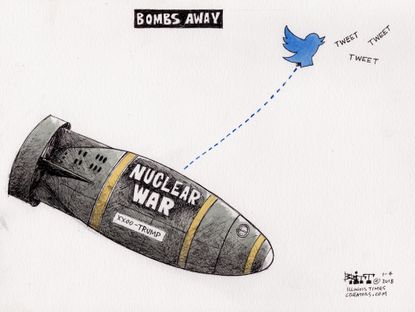 Political cartoon U.S. Trump tweets nuclear weapons
