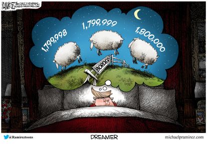 Political cartoon U.S. Trump border wall Dreamers immigration