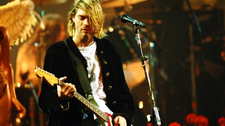 Kurt Cobain of Nirvana during MTV Live and Loud: Nirvana Performs Live - December 1993 at Pier 28 in Seattle, Washington, United States.