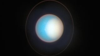 Uranus' bright polar cap, imaged by the Hubble Space Telescope in 2022.