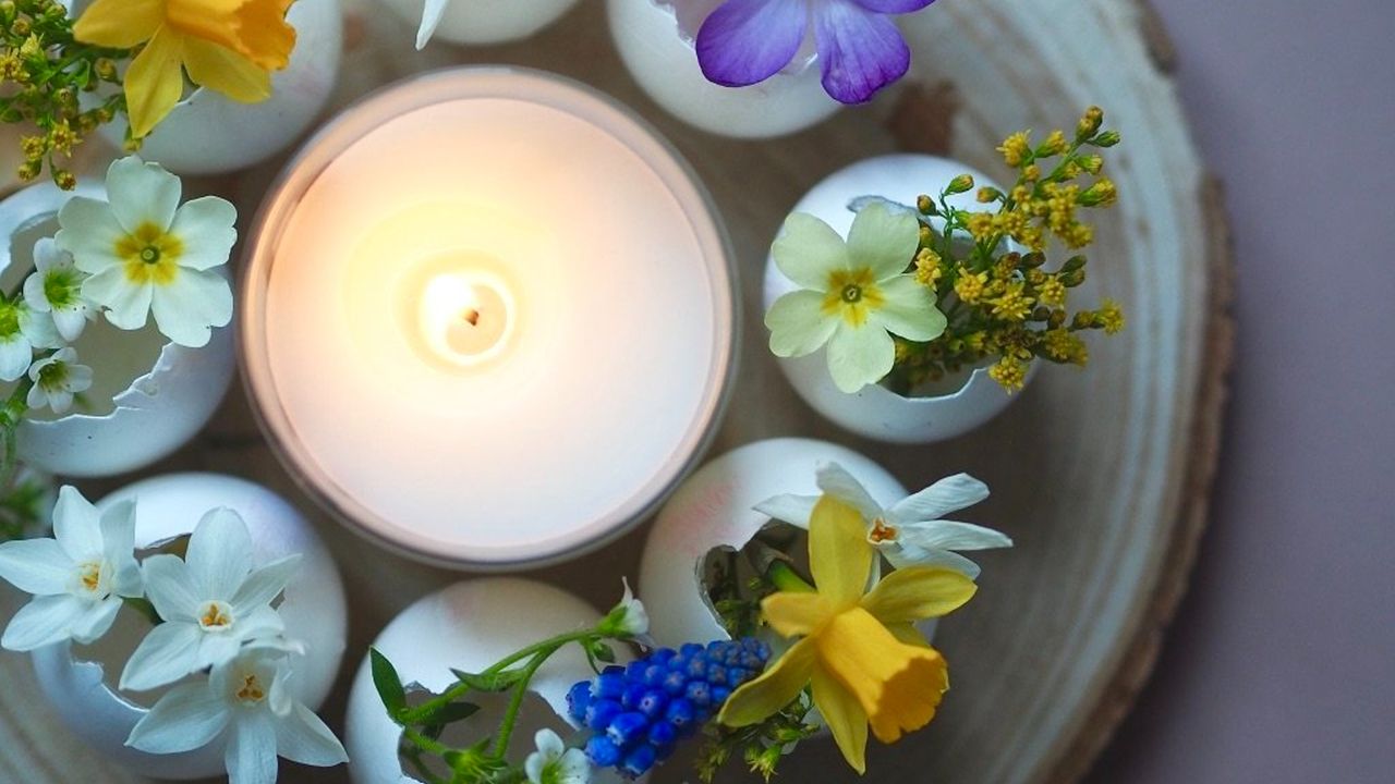 A flower Easter centrepiece made from eggshells