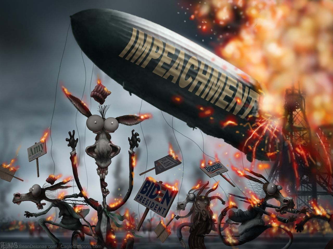 Political Cartoon U.S. Trump impeachment Democrats 2020 Hindenburg