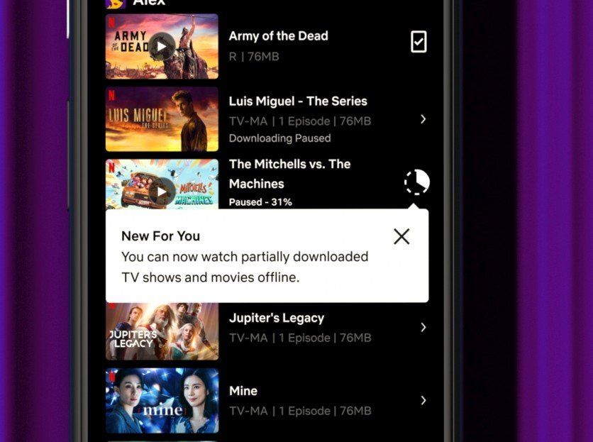 Netflix Partially Download Shows
