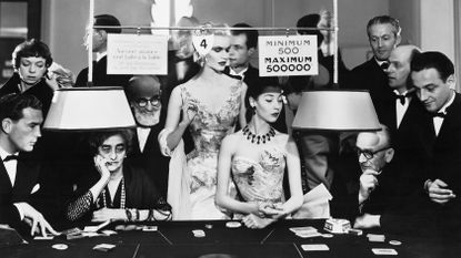 Sunny Harnett and Alla, evening dresses by Balmain, casino, Le Touquet, August,1954 ‘Avedon: Glamorous’