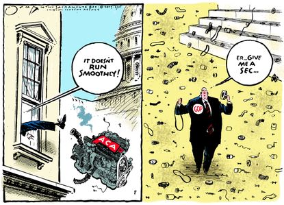 Political Cartoon U.S. GOP trash Affordable Care Act